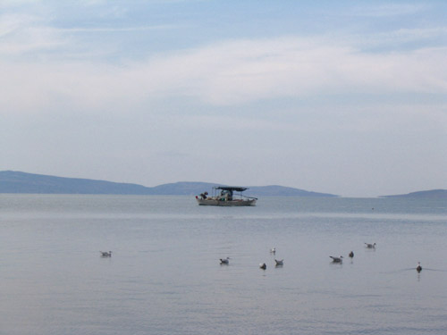 Ein Fischerboot in der Bucht von Kalloni